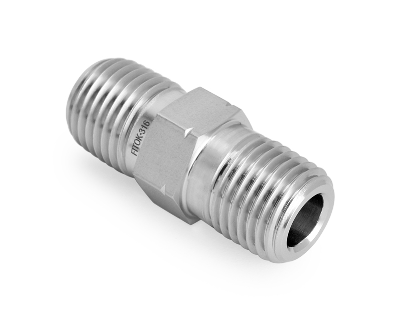 316 SS,Pipe Fitting,Hex Nipple 1/4"Male NPT × 1/4"Male ISO Tapered Thread