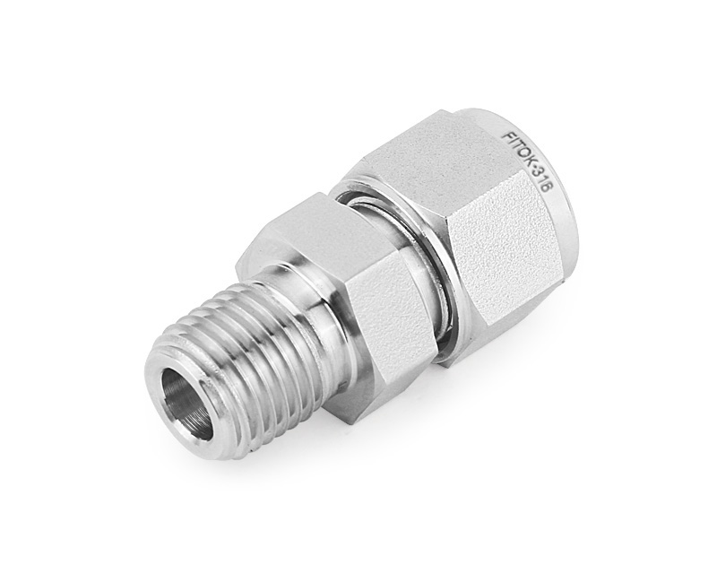 Male Connector, 316SS, 10mm Tube OD, 2-Ferrule x 1/4in. (M)BSPT