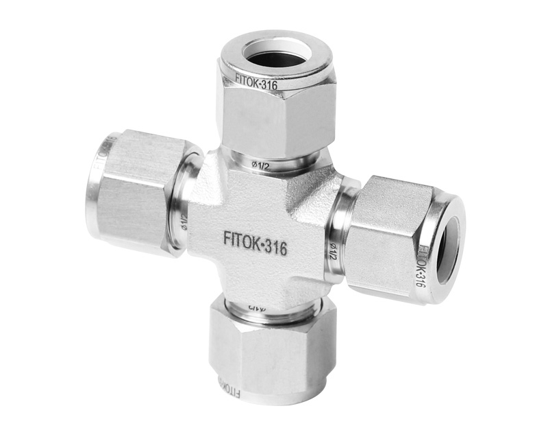 Union Cross, 316SS, 1/8in. x 1/8in. x 1/8in. x 1/8in. Tube OD, 2-Ferrule