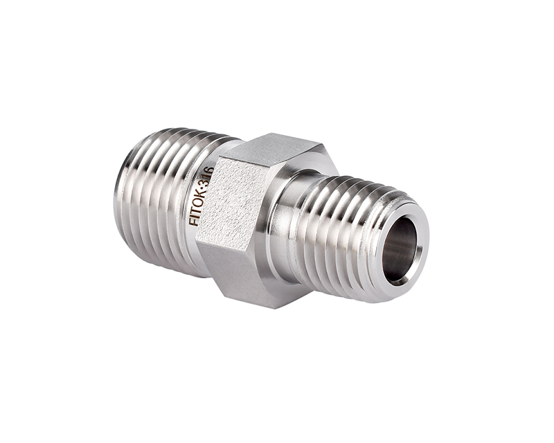 316 SS, FITOK 6 Series Pipe Fitting, Hex Nipple, 1/2 Male NPT × 1/4 Male NPT