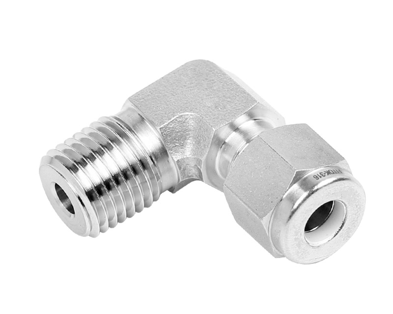 Male Elbow, 316SS, 15mm Tube OD, 2-Ferrule x  1/2in. (M)NPT, 90Deg.