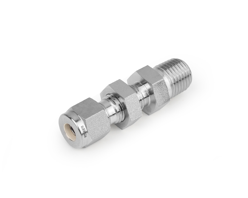 Bulkhead Male Connector, 316SS, 12mm Tube OD, 2-Ferrule x 1/2in. (M)NPT, Bulkhead