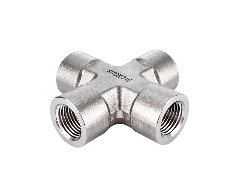 316 SS, FITOK 6 Series Pipe Fitting, Female Cross, 1 Female NPT