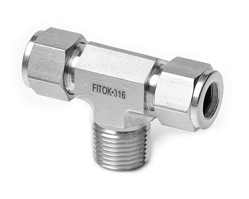 316 SS, FITOK 6 Series Tube Fitting, Male Branch Tee, 1/4" O.D. × 1/4" O.D. × 1/4 Male NPT