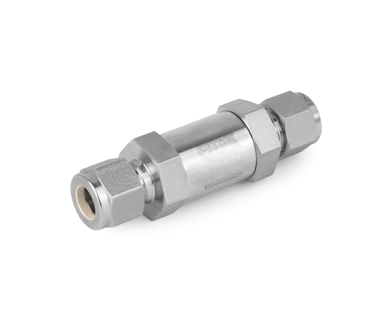 Check Valve, Body: 316SS, MWP: 3,000psig, Sealing: FKM, Conn.: 6mm x 6mm Tube OD, 2-Ferrule, Cracking Pressure: 3psig, Cv:0.47