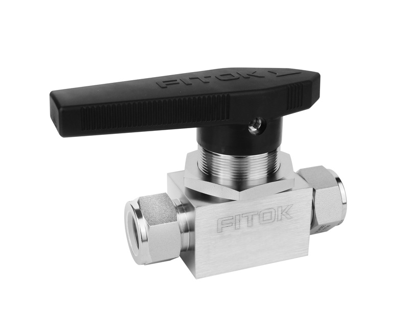 Ball Valve, Body: 316SS, MWP: 2,500psig, Seat: PTFE, Conn.: 12mm x 12mm Tube OD, 2-Ferrule, Orifice:10.3mm, Cv:12, Black Nylon Handle, 2-Way