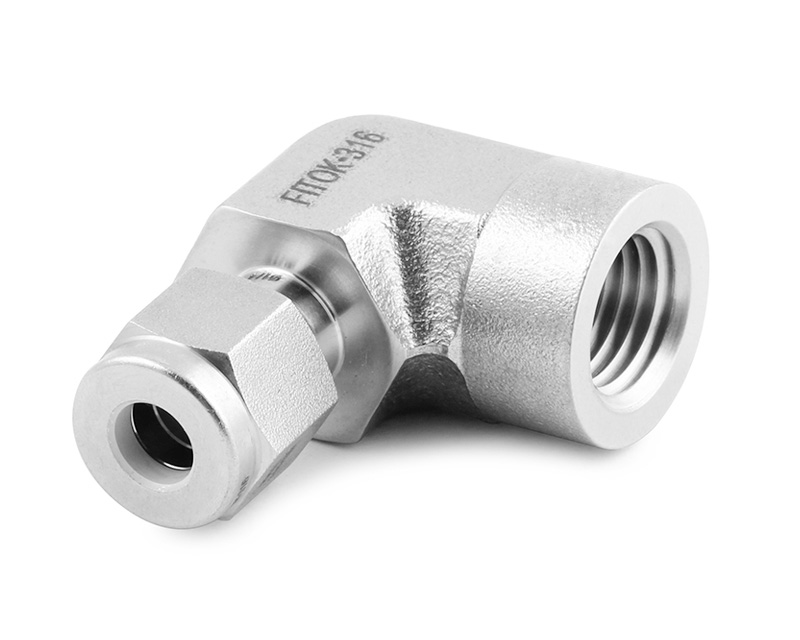 Female Elbow, 316SS, 6mm Tube OD, 2-Ferrule x 1/4in. (F)NPT, 90Deg.