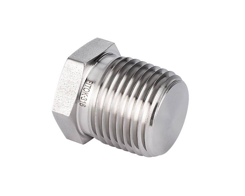 316 SS Pipe Fitting, 1" Male ISO Tapered Thread Plug, Hex Head Type