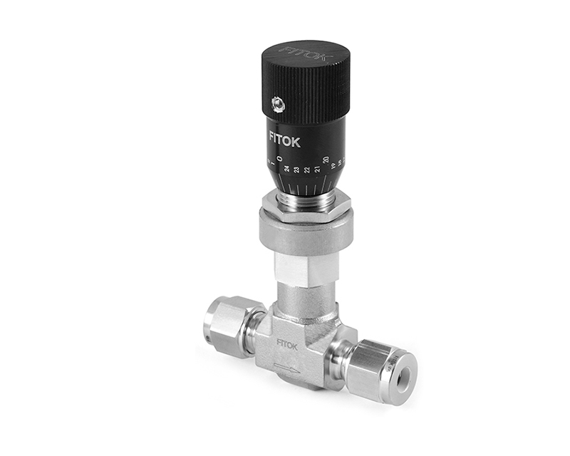 316 SS, MS Series Metering Valve, Low Flow, 1/8" Tube Fitting, Fluorocarbon FKM O-ring, 2000psig(138bar), -10°F to 400°F(-23°C to 204°C), 0.004 Cv, Without Shutoff Service, Knurled Handle, Straight