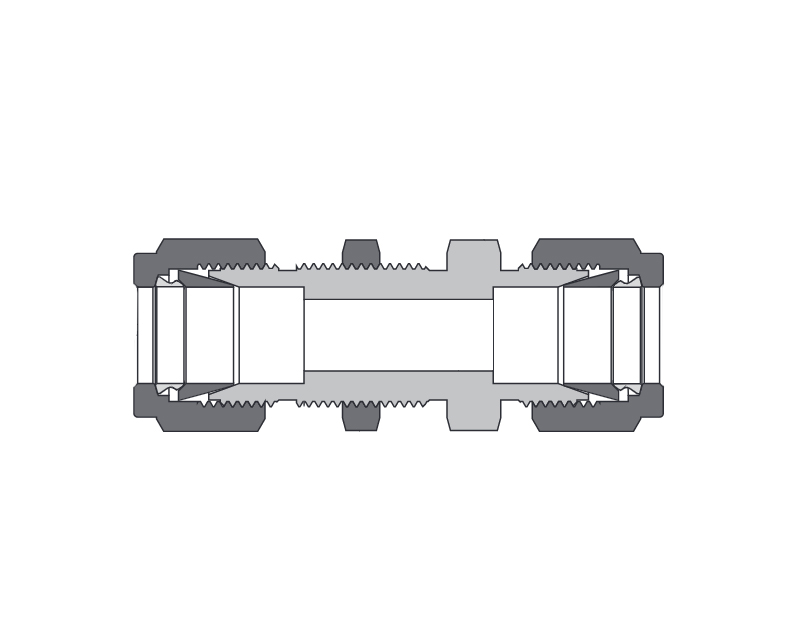 Bulkhead Union, Brass, 1/8in. x 1/8in. Tube OD, 2-Ferrule, Bulkhead