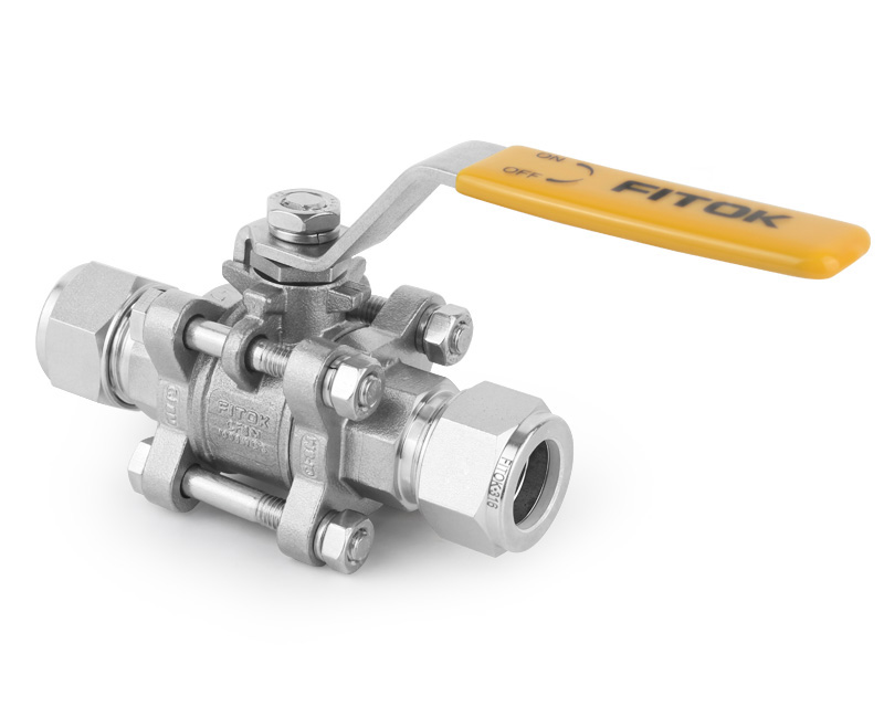 CF8M, BG Series Ball Valve, 3-piece, PTFE Seats, 10mm Tube Fitting, 0.28" Orifice, Straight