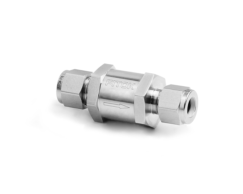 316 SS, CH Series Check Valve, 1" Tube Fitting, Fluorocarbon FKM O-Ring, 4700psig(323bar), -10°F to 400°F(-23°C to 204°C), Fixed Cracking Pressure 3psig(0.21bar)