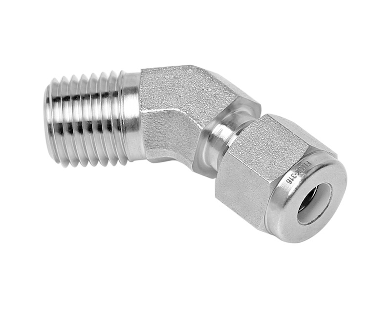 45° Male Elbow, 316SS, 1/8in. Tube OD, 2-Ferrule x 1/8in. (M)NPT, 45Deg.