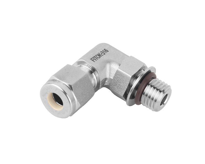 316 SS, FITOK 6 Series Tube Fitting, Positionable Male Elbow, 1/4" O.D. × 7/16-20 Male SAE/MS Straight Thread(ST)