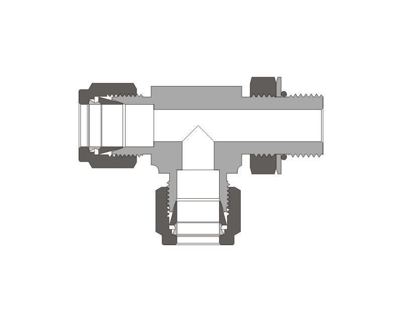 Positionable Male Run Tee, 316SS, 1/2in. x 1/2in. Tube OD, 2-Ferrule x 3/4-16 SAE/MS Straight Thread