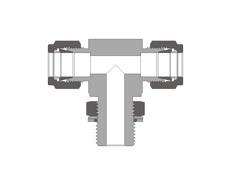 Positionable Male Branch Tee, 316SS, 1/4in. x 1/4in. Tube OD, 2-Ferrule x Branch 7/16-20 SAE/MS Straight Thread