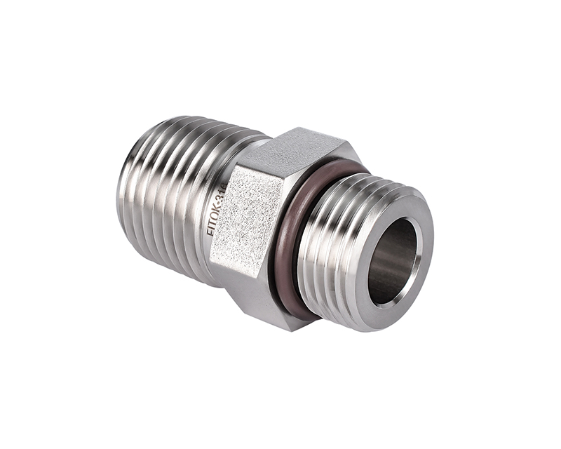 316 SS Pipe Fitting,Hex Nipple 3/8" Male NPT × 9/16-18 Male SAE/MS