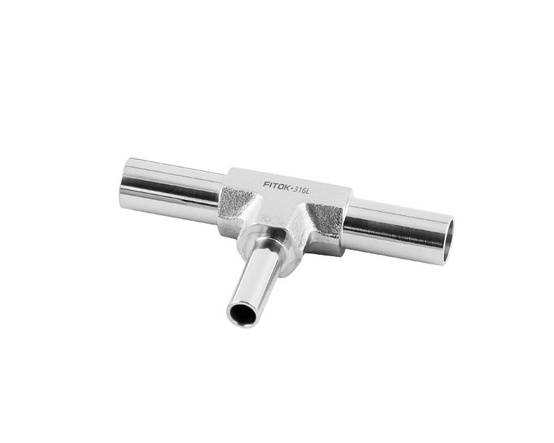 316L SS, FITOK L Series Long Arm Tube Butt Weld Fitting, Reducing Tee, 3/8" x 1/4" O.D.