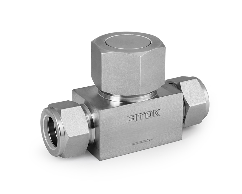 Check Valve, Body: 316SS/A479, MWP: 6,000psig, Poppet: S17400/A564, Conn.: 6mm x 6mm Tube OD, 2-Ferrule, Cv:0.3, Union-bonnet Design