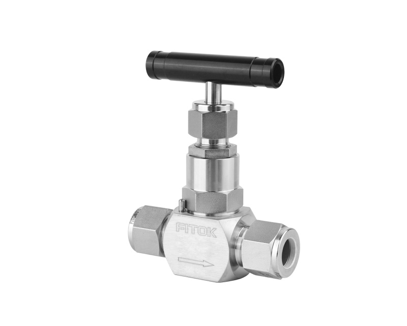 Needle Valve, Body: 316SS, MWP: 6,000psig, Packing: PTFE, Conn.: 3/4in. x 3/4in. Tube OD, 2-Ferrule, Orifice:10mm, Cv:2.18, Black Al T-bar Handle