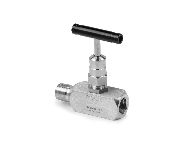 Needle Valve, Body: 316SS, MWP: 6,000psig, Seat: Acetal, O-ring: FKM, Conn.: 1/2in. x 1/2in. (F)NPT, Orifice:6.4mm, Cv:1.8,  Balck Al T-bar Handle