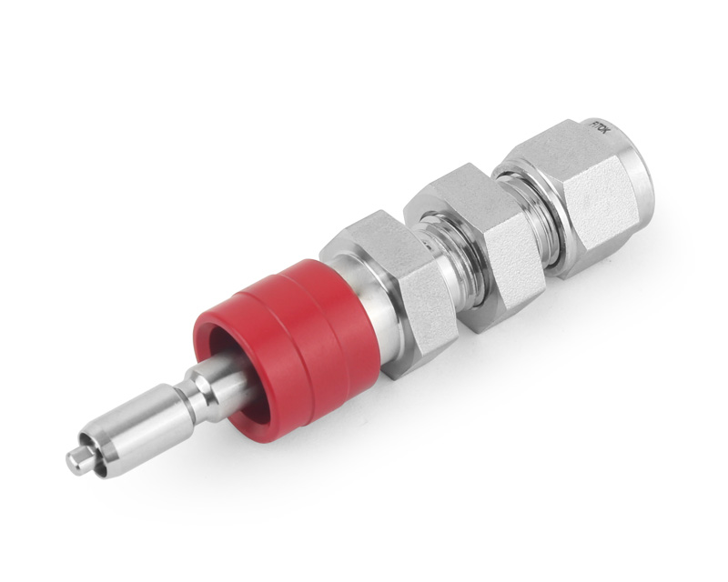 Quick-connect Stem, 316SS,Stem, QC8 Series, O-ring: FKM, Connection:12mm Bulkhead Tube OD, 2-Ferrule,(DESO) Stem with valve, shuts off when uncoupled