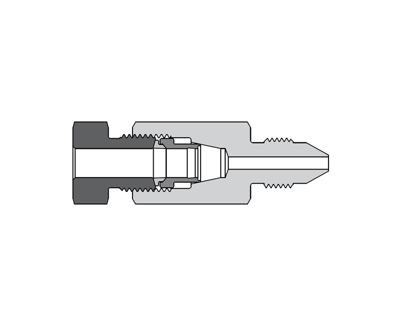 316 SS, FITOK AMH Series Adapter Fitting, Female to Male, 3/8" Female 20D Series Medium Pressure Tube Fitting × 9/16" Male 20M Series Medium Pressure Coned and Threaded Connection