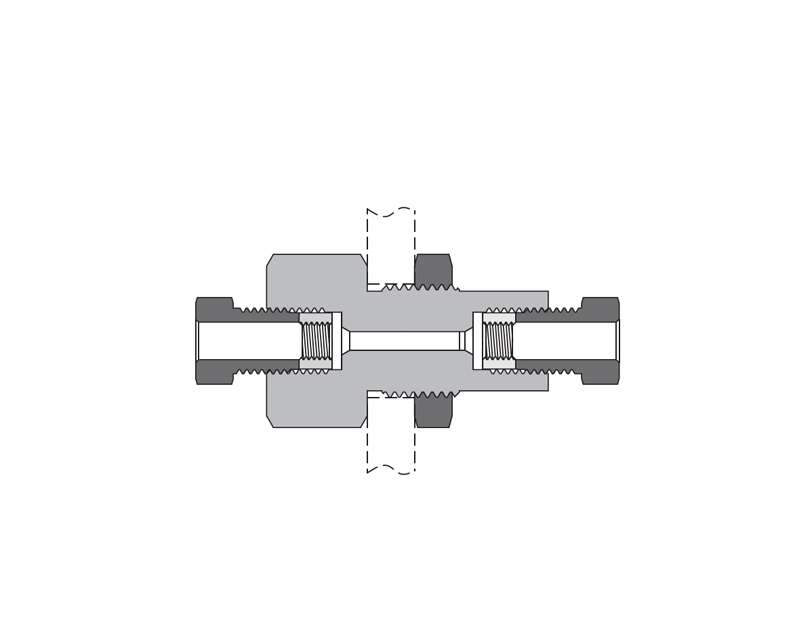 316 SS, FITOK 20M Series Medium Pressure Fitting, Coned and Threaded Connection, Bulkhead Union, 3/8" O.D.