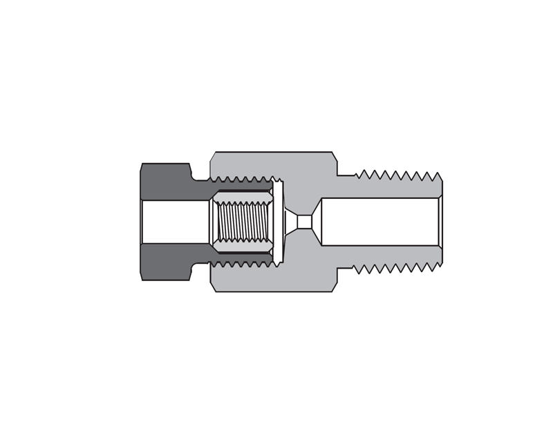 316 SS, FITOK AMH Series Adapter Fitting, Female to Male, 9/16" Female 60 Series High Pressure Coned and Threaded × 3/4 Male NPT