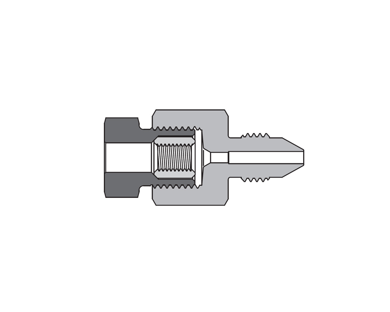 316 SS, FITOK AMH Series Adapter Fitting, Female to Male, 1/4" Female 60 Series High Pressure × 9/16" Male 20M Series Medium Pressure, Coned and Threaded Connection