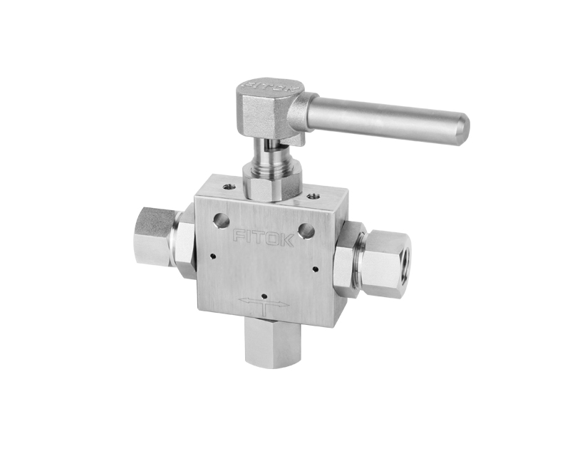 316 SS, 15B Series Ball Valve, 1/2 Female NPT, Fluorocarbon FKM O-ring, 15,000psig(1034bar), 0°F to 400°F(-17.8°C to 204°C), 2.1 Cv, 3-way, 90° Turn