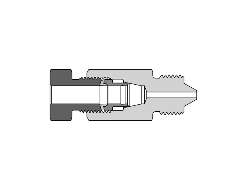 316 SS, FITOK AMH Series Adapter Fitting, Female to Male, 3/8" Female 20D Series Medium Pressure Tube Fitting × 3/8" Male 60 Series High Pressure Coned and Threaded Connection