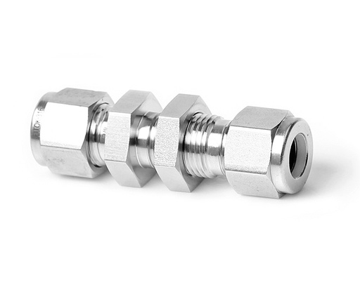 [SS-BU-ML6] Bulkhead Union, 316SS, 6mm x 6mm Tube OD, 2-Ferrule, Bulkhead