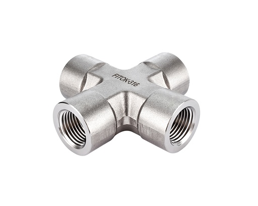 [SS-PCR-NS8] Female Cross, 316SS, 1/2in. x 1/2in. x 1/2in. x 1/2in. (F)NPT