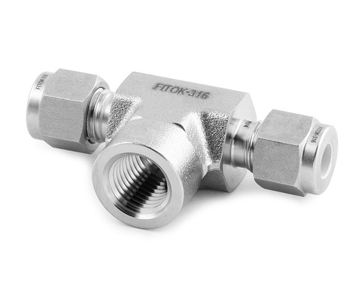 [SS-TTF-FL6-NS4] 316 SS, FITOK 6 Series Tube Fitting, Female Branch Tee, 3/8" O.D. × 3/8" O.D. × 1/4 Female NPT