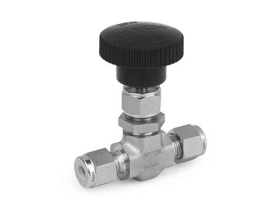 [NGSS-ML6-7] Needle Valve, Body: 316SS, MWP: 3,000psig, Packing: PTFE, Conn.: 6mm x 6mm Tube OD, 2-Ferrule, Orifice:4mm, Cv:0.35, Black Knob Handle