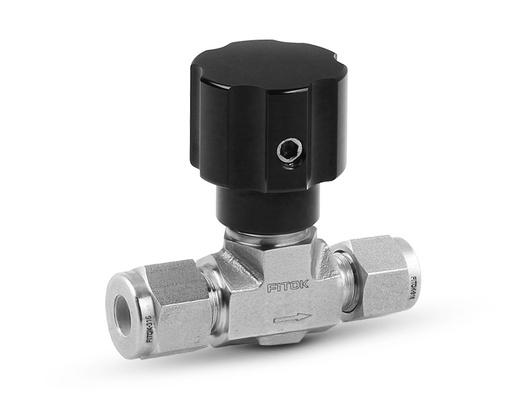 [NDSS-FL6-8] 316 SS, ND Series Needle Valve, Nonrotating-stem, 3/8" Tube Fitting, PCTFE Stem Tip, Fluorocarbon FKM O-ring, 3000psig(207bar), -20°F to 200°F(-28°C to 93°C), 0.25" Orifice