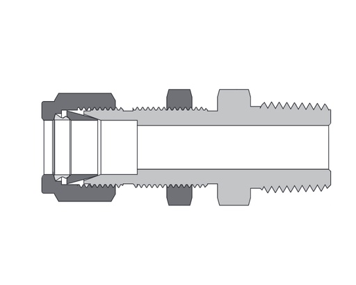 [B-BCM-ML12-NS8] Bulkhead Male Connector, Brass, 12mm Tube OD, 2-Ferrule x 1/2in. (M)NPT, Bulkhead