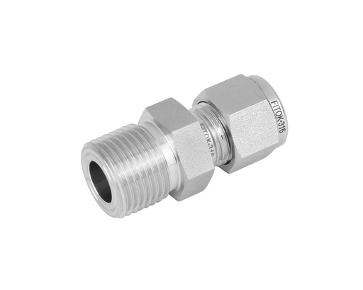 [SS-CM-FL4-MS18] Male Connector, 316SS, 1/4in. Tube OD, 2-Ferrule × M18×1.5Male Metric Thread(MS)