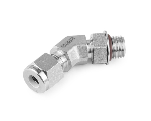 [SS-VP-FL4-ST7] 316 SS, FITOK 6 Series Tube Fitting, 45° Positionable Male Elbow, 1/4" O.D. × 7/16-20 Male SAE/MS Straight Thread(ST)