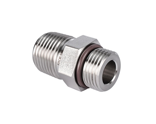 [SS-PHN-NS6-ST9] 316 SS Pipe Fitting,Hex Nipple 3/8" Male NPT × 9/16-18 Male SAE/MS