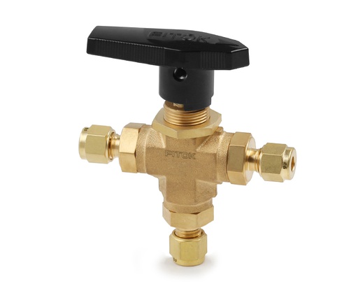 [BVSS-FNS2-04-3] Ball Valve, Body: 316SS, MWP: 1,500psig (Bottom Inlet), Seat: PTFE, Conn.: 3Ports x 1/8in. (F)NPT, Orifice:3.0mm, Cv:0.28, Black Nylon Handle, 3-Way