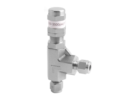 [RVSS-ML6-6-F] Relief Valve, Body: 316SS/A182, Sealing: FKM, Conn.: 6mm x 6mm Tube OD, 2-Ferrule, Orifice:3.6mm, Set Pressure Range: 50-300psig