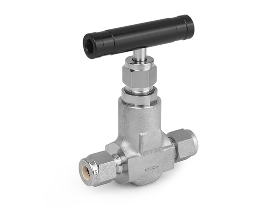 [NFSS-ML6-7] Needle Valve, Body: 316SS/A182, MWP: 6,000psig, Packing: PTFE, Conn.: 6mm x 6mm Tube OD, 2-Ferrule, Orifice:4mm, Cv:0.35, Black Al T-bar Handle