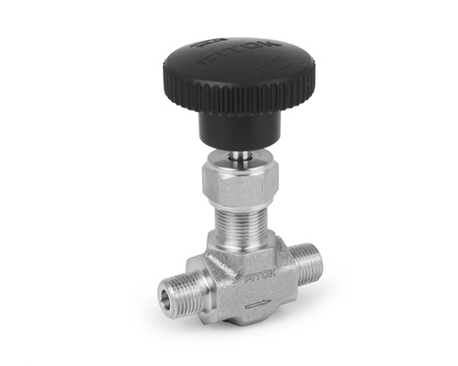 [NGSS-NS4-7] Needle Valve, Body: 316SS, MWP: 3,000psig, Packing: PTFE, Conn.: 1/4in. x 1/4in. (M)NPT, Orifice:4mm, Cv:0.35, Black Knob Handle