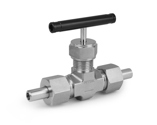 [NGSS-UMB14-8] Needle Valve, Body: 316SS, MWP: 3,000psig, Packing: PTFE, Conn.: 14mm x 14mm BW Bulge Nipple with Union Nut, Oriffice: 6.4mm, Cv:0.7, Black Knob Handle