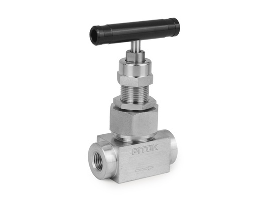 [NUSS-FNS4-7] Needle Valve, Body: 316SS, MWP: 6,000psig, Packing: PTFE, Conn.: 1/4in. x 1/4in. (F)NPT, Orifice:4mm, Cv:0.35, Black Al T-bar Handle, Union Bonnet