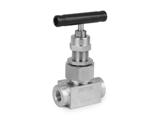 [NUSS-FNS6-8] Needle Valve, Body: 316SS, MWP: 6,000psig, Packing: PTFE, Conn.: 3/8in. x 3/8in. (F)NPT, Orifice:6.4mm, Cv:0.8, Black Al T-bar Handle, Union Bonnet
